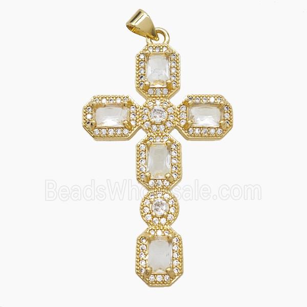 Copper Cross Pendant Pave Zirconia Crystal Glass 18K Gold Plated