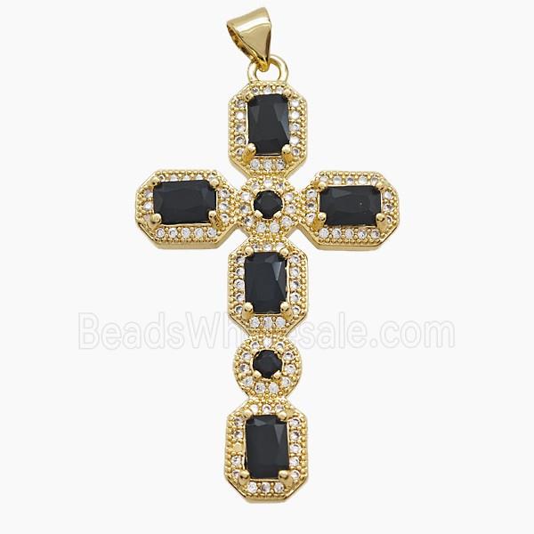 Copper Cross Pendant Pave Zirconia Crystal Glass 18K Gold Plated