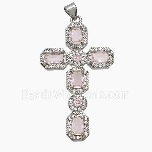 Copper Cross Pendant Pave Zirconia Crystal Glass Platinum Plated