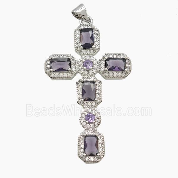 Copper Cross Pendant Pave Zirconia Crystal Glass Platinum Plated