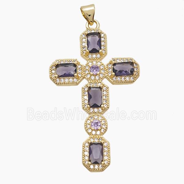 Copper Cross Pendant Pave Zirconia Crystal Glass 18K Gold Plated
