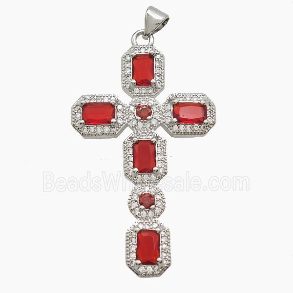 Copper Cross Pendant Pave Zirconia Crystal Glass Platinum Plated