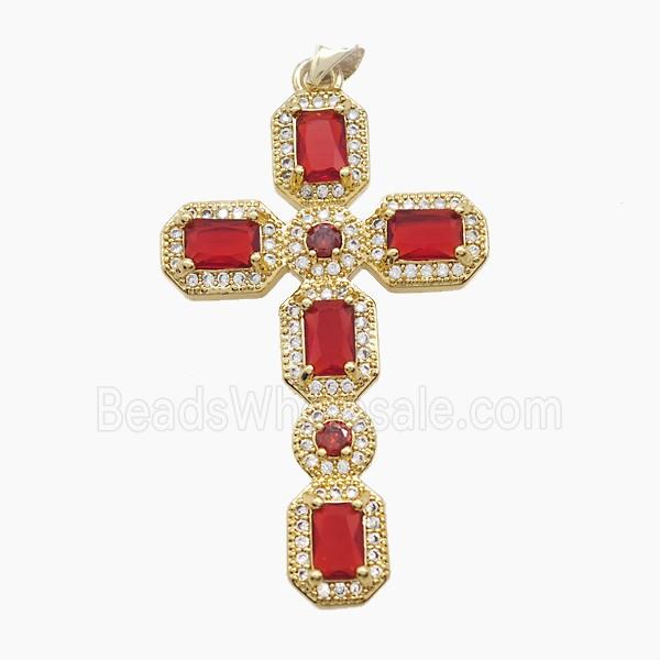 Copper Cross Pendant Pave Zirconia Crystal Glass 18K Gold Plated