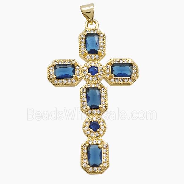 Copper Cross Pendant Pave Zirconia Crystal Glass 18K Gold Plated