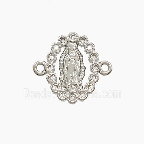 Copper Virgin Mary Connector Pave Zirconia Platinum Plated