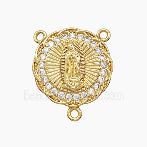 Copper Virgin Mary Pendant Pave Zirconia 3loops 18K Gold Plated