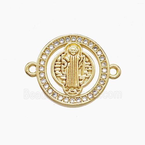 Copper Saint Jude Connector Pave Zirconia 18K Gold Plated