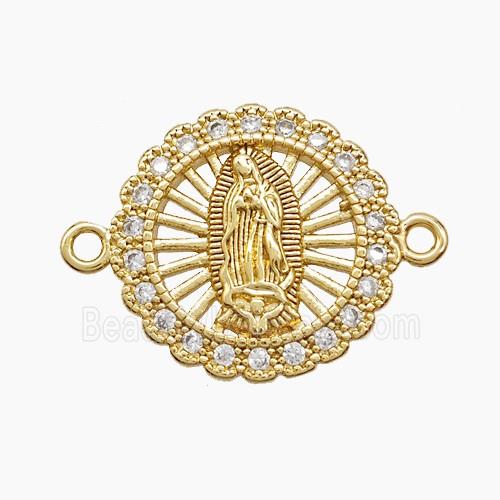 Copper Virgin Mary Connector Pave Zirconia 18K Gold Plated