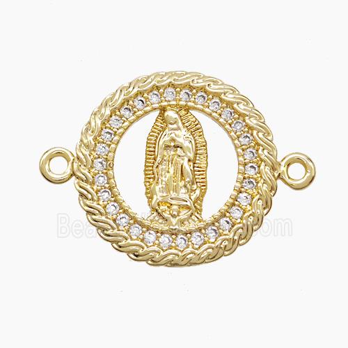 Copper Virgin Mary Connector Pave Zirconia 18K Gold Plated
