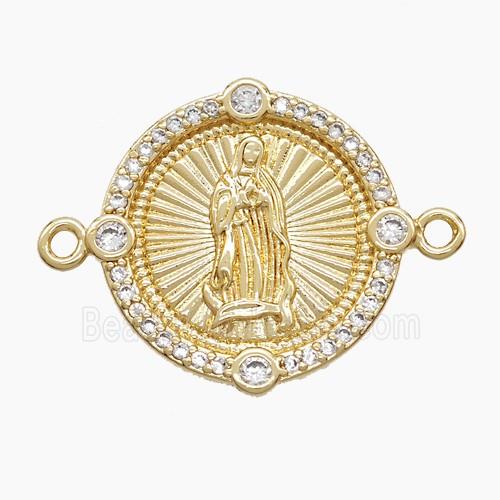 Copper Virgin Mary Connector Pave Zirconia 18K Gold Plated