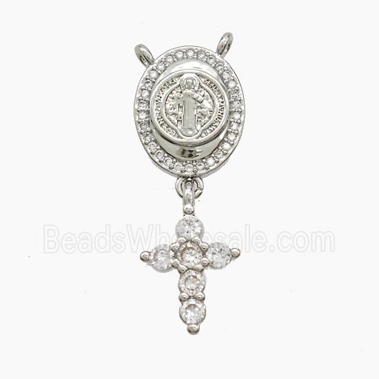 Copper Jesus Pendant Pave Zirconia Cross 2loops Platinum Plated