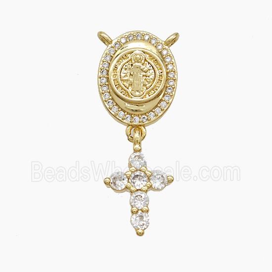Copper Jesus Pendant Pave Zirconia Cross 2loops 18K Gold Plated