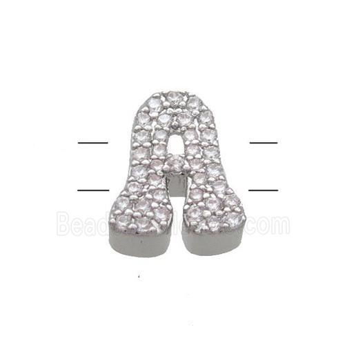 Copper Letter-A Beads Pave Zirconia 2holes Platinum Plated