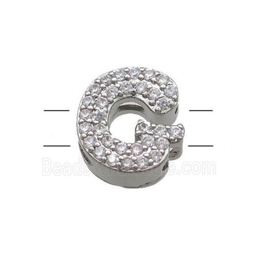 Copper Letter-G Beads Pave Zirconia 2holes Platinum Plated