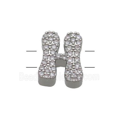 Copper Letter-H Beads Pave Zirconia 2holes Platinum Plated