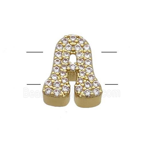 Copper Letter-A Beads Pave Zirconia 2holes Gold Plated