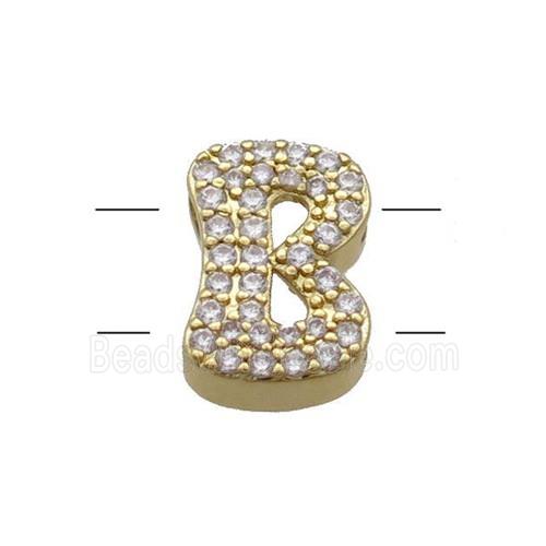 Copper Letter-B Beads Pave Zirconia 2holes Gold Plated