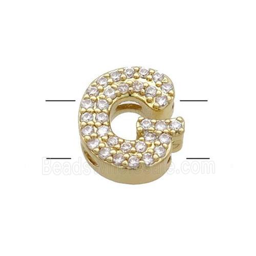 Copper Letter-G Beads Pave Zirconia 2holes Gold Plated