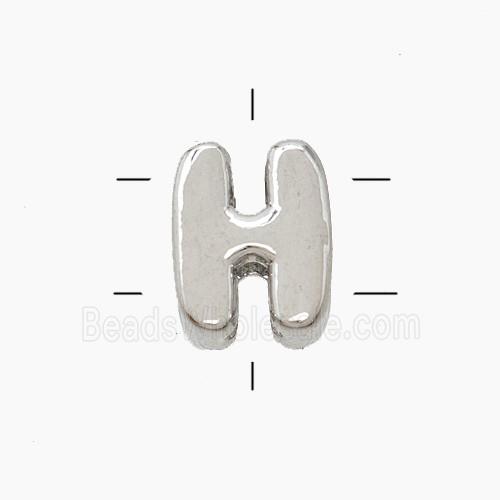 Copper Letter-H Beads 2holes Platinum Plated