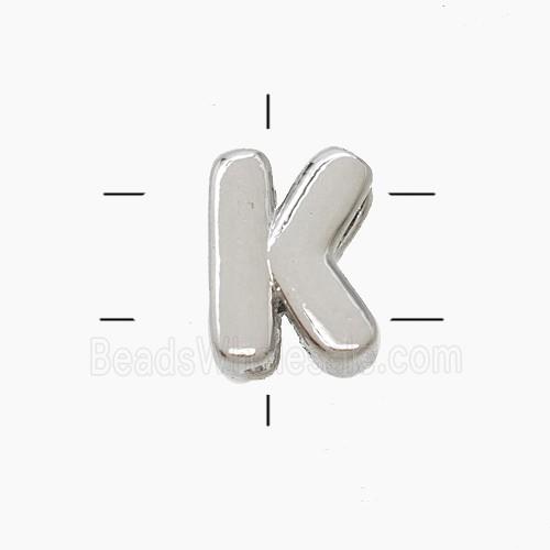 Copper Letter-K Beads 2holes Platinum Plated