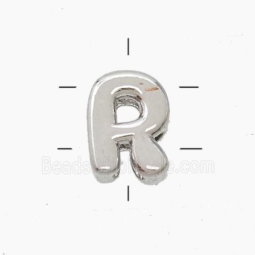 Copper Letter-R Beads 2holes Platinum Plated