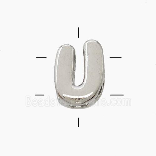 Copper Letter-U Beads 2holes Platinum Plated
