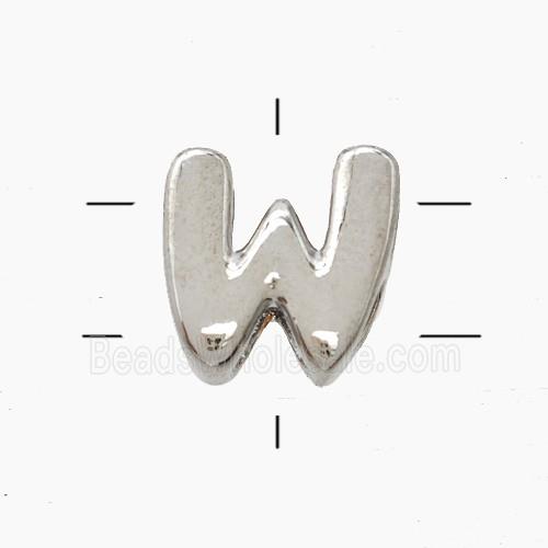 Copper Letter-W Beads 2holes Platinum Plated