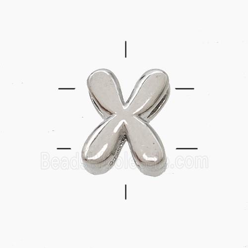 Copper Letter-X Beads 2holes Platinum Plated