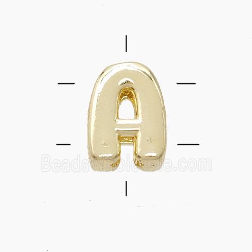 Copper Letter-A Beads 2holes Gold Plated