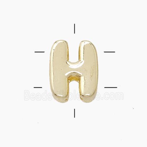 Copper Letter-H Beads 2holes Gold Plated