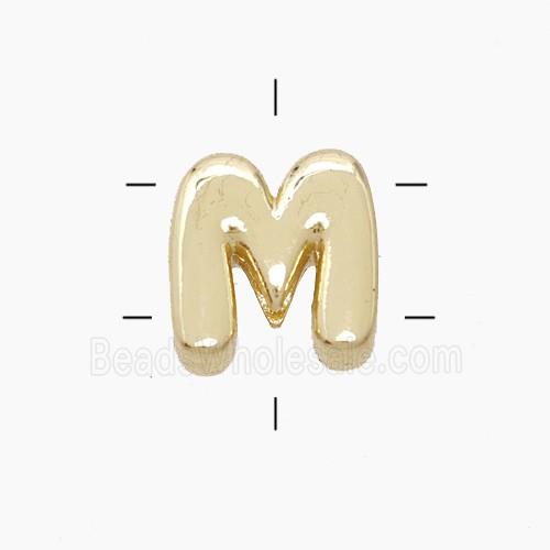 Copper Letter-M Beads 2holes Gold Plated