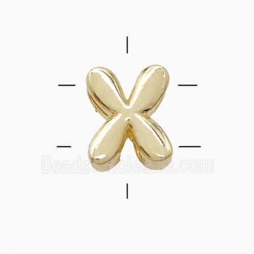 Copper Letter-X Beads 2holes Gold Plated