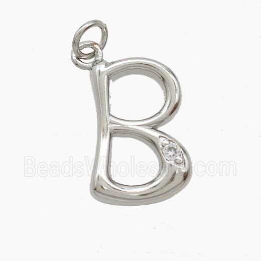Copper Letter-B Pendant Pave Zirconia Platinum Plated