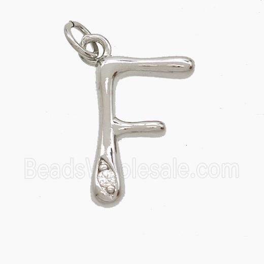 Copper Letter-F Pendant Pave Zirconia Platinum Plated