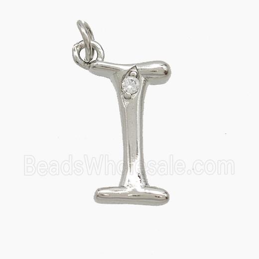 Copper Letter-I Pendant Pave Zirconia Platinum Plated