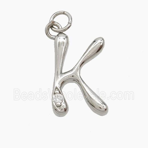 Copper Letter-K Pendant Pave Zirconia Platinum Plated