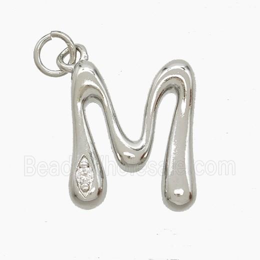 Copper Letter-M Pendant Pave Zirconia Platinum Plated