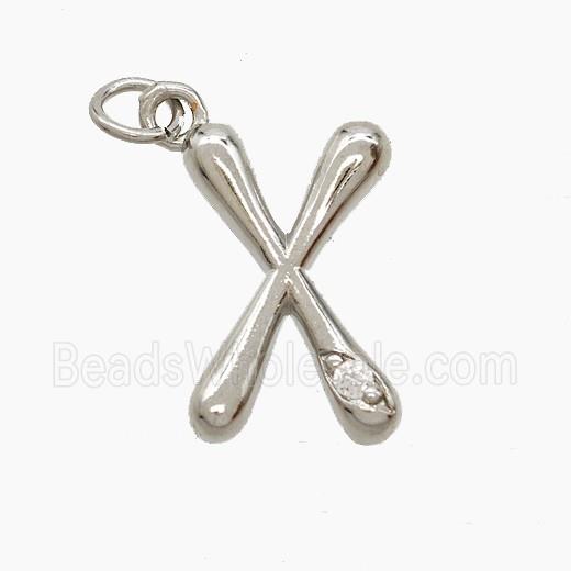 Copper Letter-X Pendant Pave Zirconia Platinum Plated