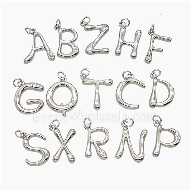 Copper Letters Pendant Pave Zirconia Platinum Plated Mix Alphabets