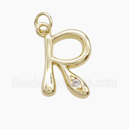 Copper Letter-R Pendant Pave Zirconia Gold Plated