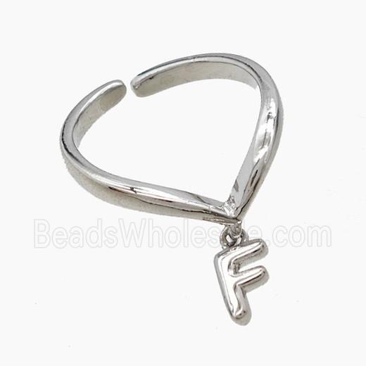 Copper Ring With Letter-F Platinum Plated