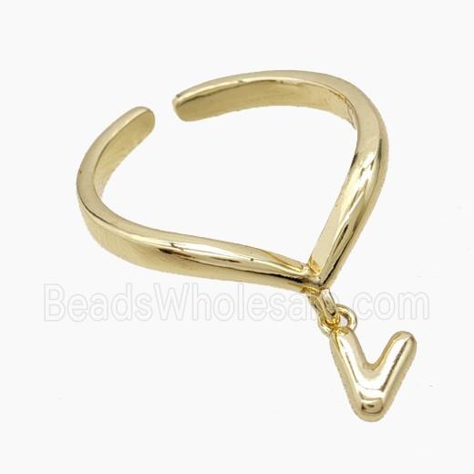Copper Ring With Letter-V Gold Plated
