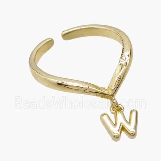 Copper Ring With Letter-W Gold Plated