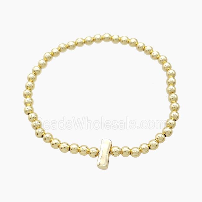 Copper Bracelet With Letter-I Stretchy Gold Plated
