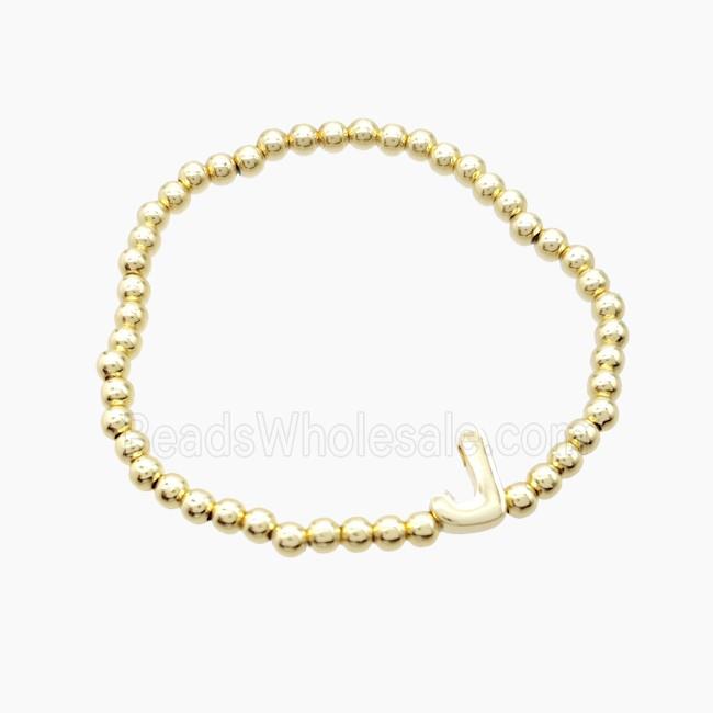 Copper Bracelet With Letter-L Stretchy Gold Plated