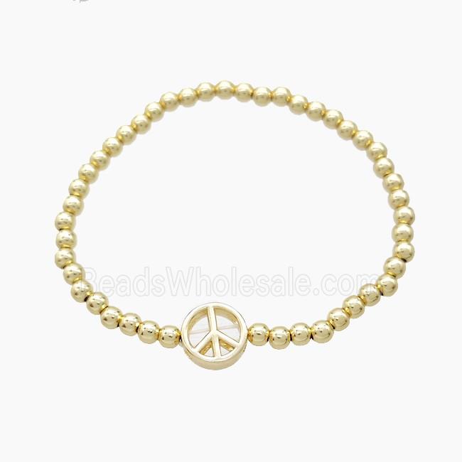 Copper Bracelet With Peace Sign Stretchy Gold Plated
