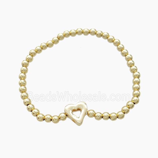 Copper Bracelet With Heart Stretchy Gold Plated
