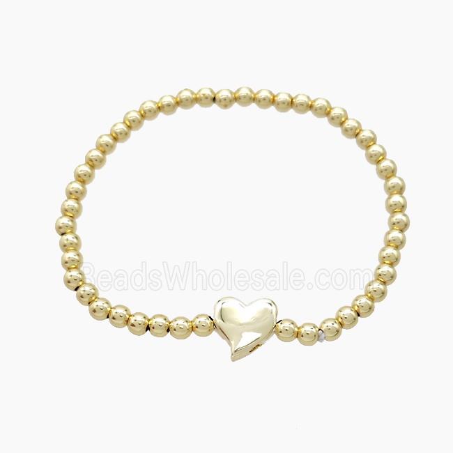 Copper Bracelet With Heart Stretchy Gold Plated