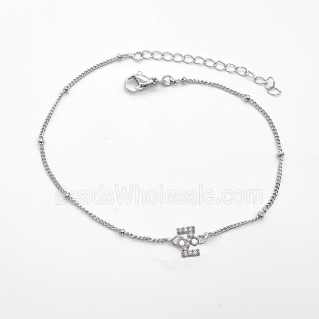 Copper Bracelet With Letter-Z Pave Zirconia Platinum Plated
