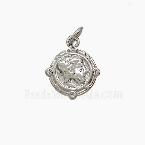 Copper Human Pendant Pave Zirconia Platinum Plated